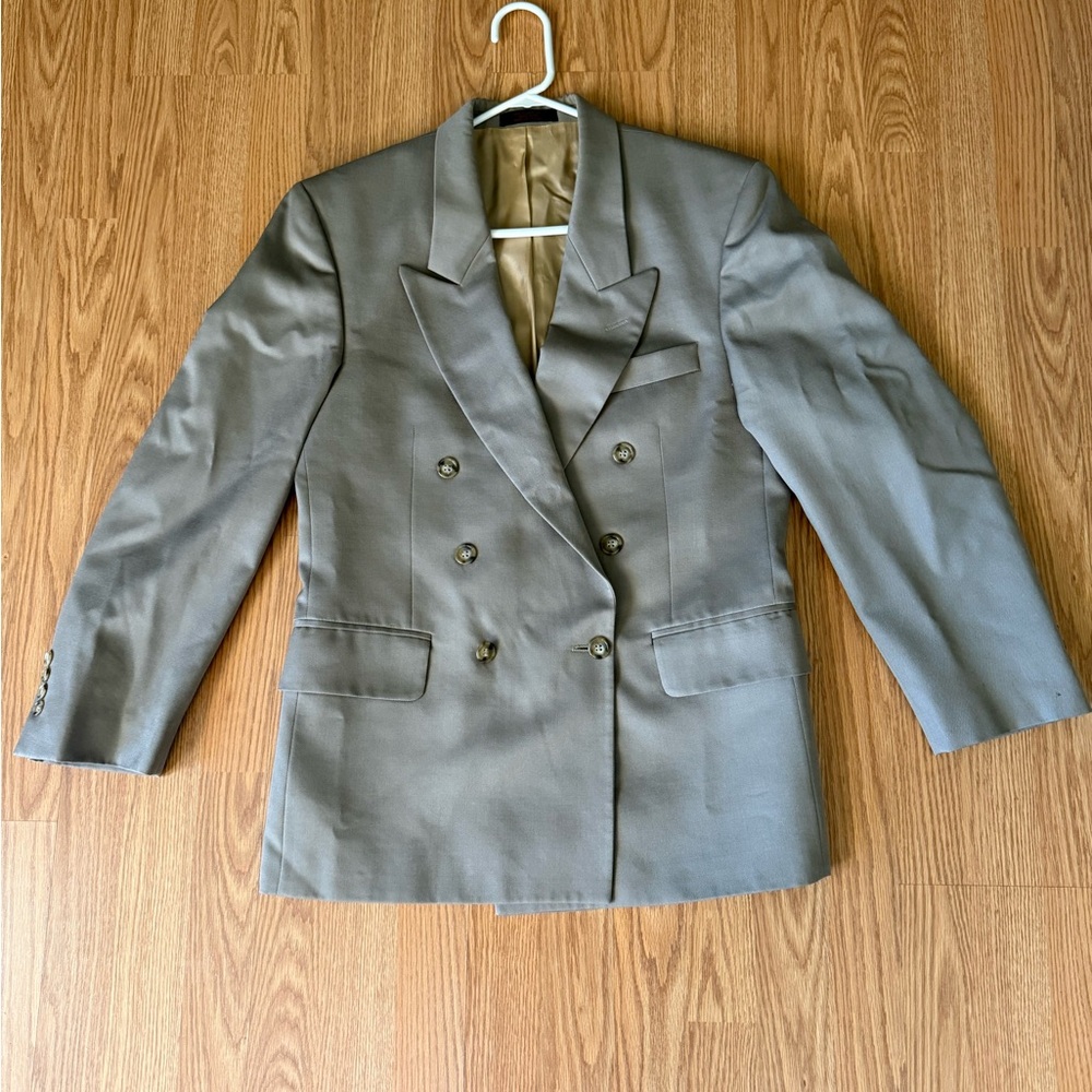 Andre Villard 100% Wool Double-Breasted Blazer Or Suit Jacket Taupe Size 40